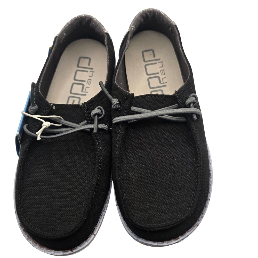 Hey Dude Wendy Glitter Black Canvas Kids Slip On Loafers Shoes K12 EU 31